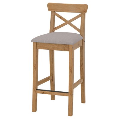 ІКЕА INGOLF ІНГОЛЬФ, 704.787.48 - Барний стілець зі спинкою, морилка антик, 65см 704.787.48 фото