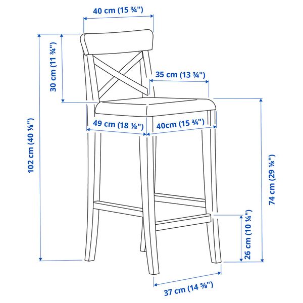 ІКЕА INGOLF ІНГОЛЬФ, 902.178.11 - Барний стілець зі спинкою, морилка антик, 74см 902.178.11 фото