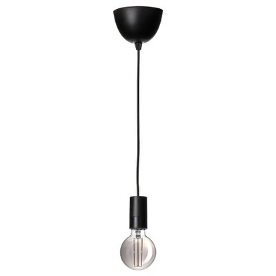 ІКЕА SUNNEBY / MOLNART, 894.782.63 - Підвісний світильник із лампою, круглий, сіре прозоре скло чорне, 95 мм 894.782.63 фото