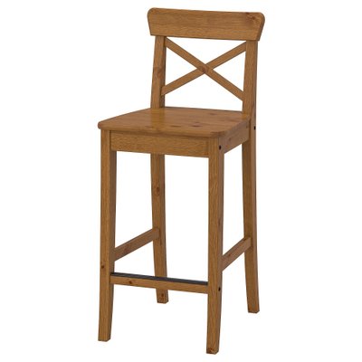 ІКЕА INGOLF ІНГОЛЬФ, 002.178.01 - Барний стілець зі спинкою, морилка антик, 63см 002.178.01 фото