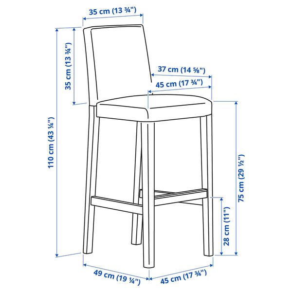 ІКЕА BERGMUND БЕРГМУНД, 193.846.54 - Барний стілець зі спинкою, 75см 193.846.54 фото