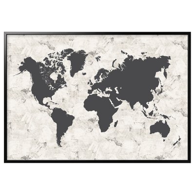 ІКЕА BJÖRKSTA БЬЙОРКСТА, 694.168.55 - Картина з рамкою, чорно-біла карта світу, 200х140см 694.168.55 фото