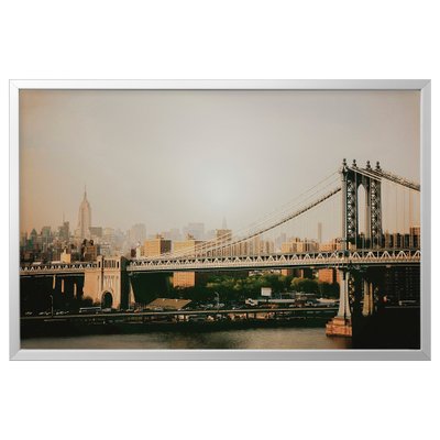 ІКЕА BJÖRKSTA БЬЙОРКСТА, 393.846.34 - Картина з рамкою, Міст на Манхеттені, сріблястий, 118 х 78см 393.846.34 фото